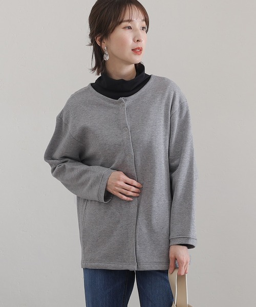 ElegChic(エレグシック)の「裏起毛スウェットドット釦カーディガン(カーディガン/ボレロ・レディース・ブラック/ライトカーキ/杢グレー/ライトベージュ・M/XL/4L)」の8枚目の写真