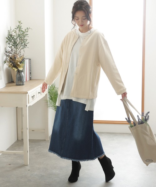 ElegChic(エレグシック)の「裏起毛スウェットドット釦カーディガン(カーディガン/ボレロ・レディース・ブラック/ライトカーキ/杢グレー/ライトベージュ・M/XL/4L)」の12枚目の写真