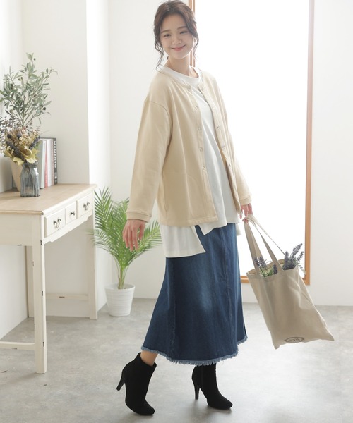 ElegChic(エレグシック)の「裏起毛スウェットドット釦カーディガン(カーディガン/ボレロ・レディース・ブラック/ライトカーキ/杢グレー/ライトベージュ・M/XL/4L)」の10枚目の写真