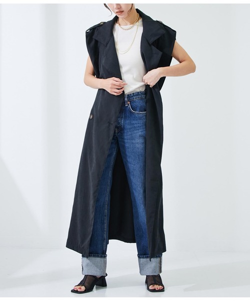 Settimissimo（セッティミッシモ）の「ピーチスタンドカラースリーブレスジャケット（その他アウター・レディース・ブラック/アイボリー・FREE）」の2枚目の写真