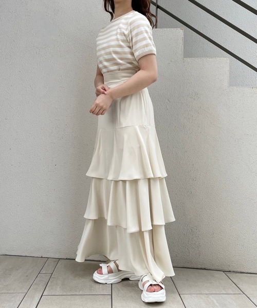 one after another NICE CLAUP（ワンアフターアナザーナイスクラップ）の「NC刺しゅうボーダーTee（Tシャツ/カットソー・レディース・ホワイト×ブラック/ブラウン系/アイボリー系・FREE）」の11枚目の写真