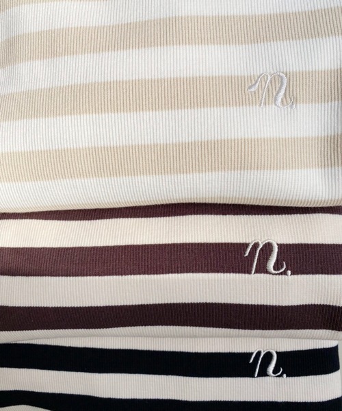 one after another NICE CLAUP（ワンアフターアナザーナイスクラップ）の「NC刺しゅうボーダーTee（Tシャツ/カットソー・レディース・ホワイト×ブラック/ブラウン系/アイボリー系・FREE）」の7枚目の写真