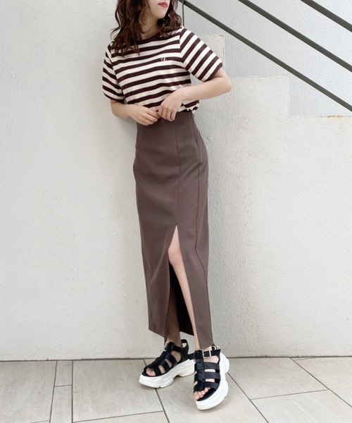 one after another NICE CLAUP（ワンアフターアナザーナイスクラップ）の「NC刺しゅうボーダーTee（Tシャツ/カットソー・レディース・ホワイト×ブラック/ブラウン系/アイボリー系・FREE）」の18枚目の写真