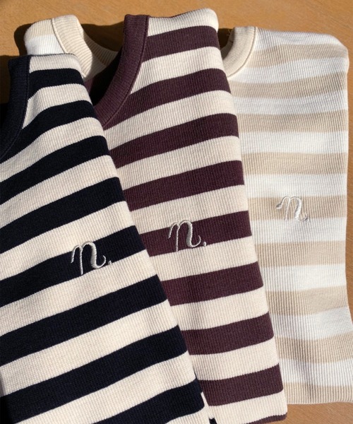 one after another NICE CLAUP（ワンアフターアナザーナイスクラップ）の「NC刺しゅうボーダーTee（Tシャツ/カットソー・レディース・ホワイト×ブラック/ブラウン系/アイボリー系・FREE）」の19枚目の写真