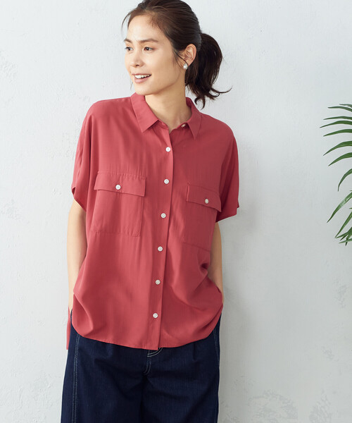 COMME CA ISM（コムサイズム）の「ワイドシルエット　サファリシャツ（シャツ/ブラウス・レディース・ベージュ/ダークブラウン/ピンク/カーキ・FREE）」の4枚目の写真