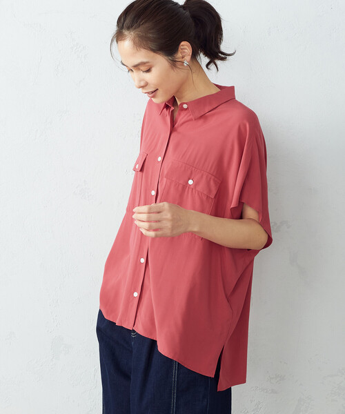COMME CA ISM（コムサイズム）の「ワイドシルエット　サファリシャツ（シャツ/ブラウス・レディース・ベージュ/ダークブラウン/ピンク/カーキ・FREE）」の6枚目の写真
