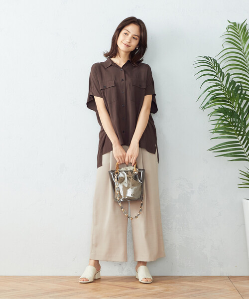 COMME CA ISM（コムサイズム）の「ワイドシルエット　サファリシャツ（シャツ/ブラウス・レディース・ベージュ/ダークブラウン/ピンク/カーキ・FREE）」の7枚目の写真
