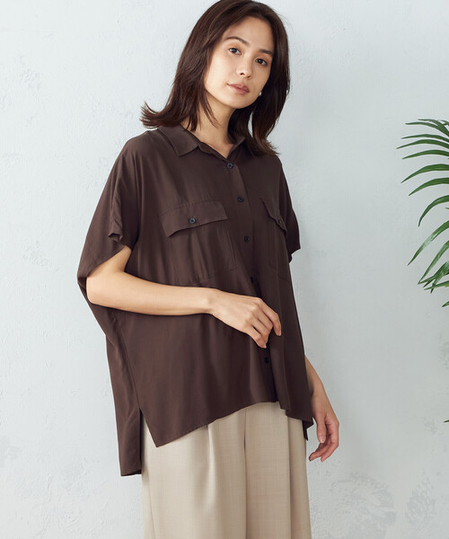 COMME CA ISM（コムサイズム）の「ワイドシルエット　サファリシャツ（シャツ/ブラウス・レディース・ベージュ/ダークブラウン/ピンク/カーキ・FREE）」の8枚目の写真