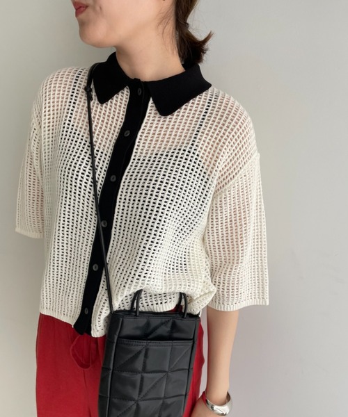 LOWRYS FARM(ローリーズファーム)の「メッシュポロカーディガン 278727(カーディガン/ボレロ・レディース・ブラック/ブラウン/ブルー/アイボリー/その他・FREE)」の7枚目の写真