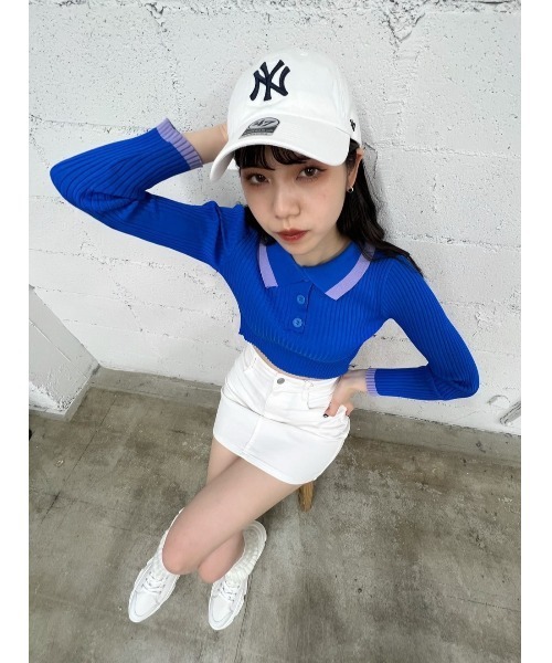 WC（ダブル シー）の「配色長袖ポロ（ポロシャツ・レディース・ブルー/オレンジ・FREE）」の5枚目の写真