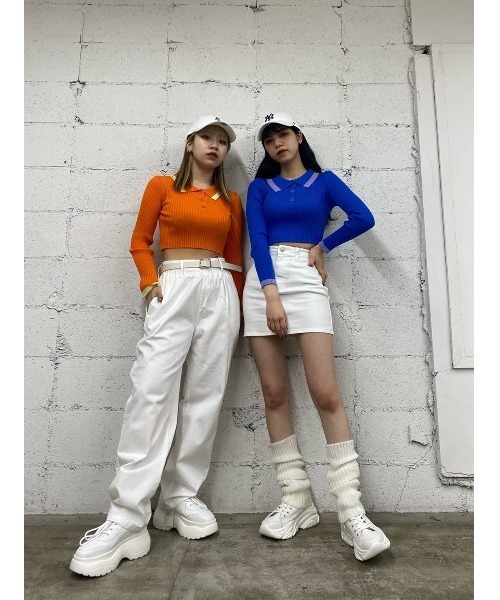 WC（ダブル シー）の「配色長袖ポロ（ポロシャツ・レディース・ブルー/オレンジ・FREE）」の11枚目の写真