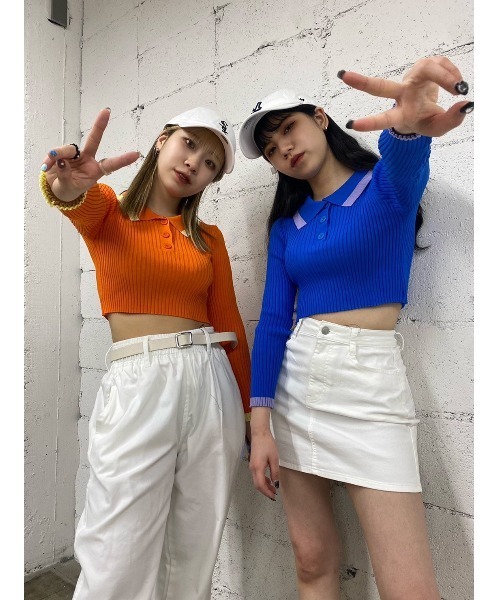 WC（ダブル シー）の「配色長袖ポロ（ポロシャツ・レディース・ブルー/オレンジ・FREE）」の13枚目の写真