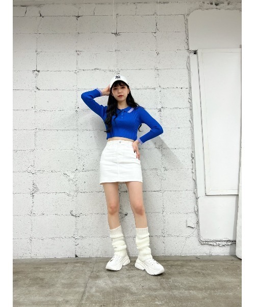 WC（ダブル シー）の「配色長袖ポロ（ポロシャツ・レディース・ブルー/オレンジ・FREE）」の6枚目の写真