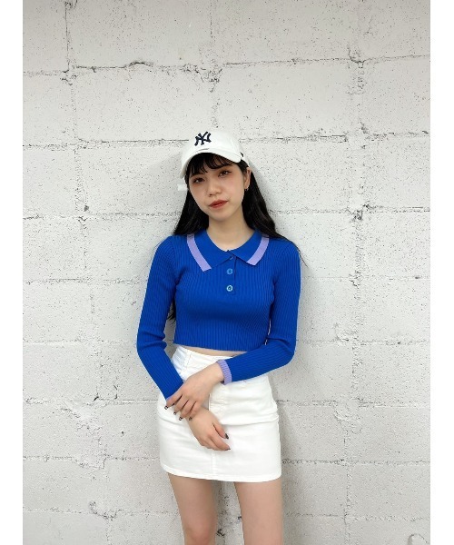 WC（ダブル シー）の「配色長袖ポロ（ポロシャツ・レディース・ブルー/オレンジ・FREE）」の7枚目の写真