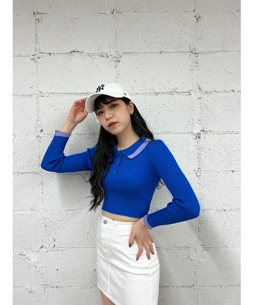 WC（ダブル シー）の「配色長袖ポロ（ポロシャツ・レディース・ブルー/オレンジ・FREE）」の8枚目の写真