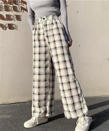 チェック柄ワイドパンツ