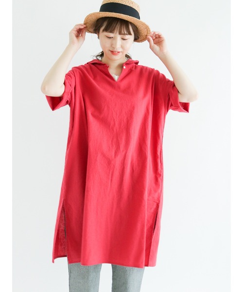 Samansa Mos2（サマンサ モスモス）の「【クールコットン】柄アソートスキッパーチュニック（シャツ/ブラウス・レディース・ブラック/ネイビー/レッド/オフホワイト/サックスブルー/ブルー/グリーン・ﾌﾘ-）」の7枚目の写真