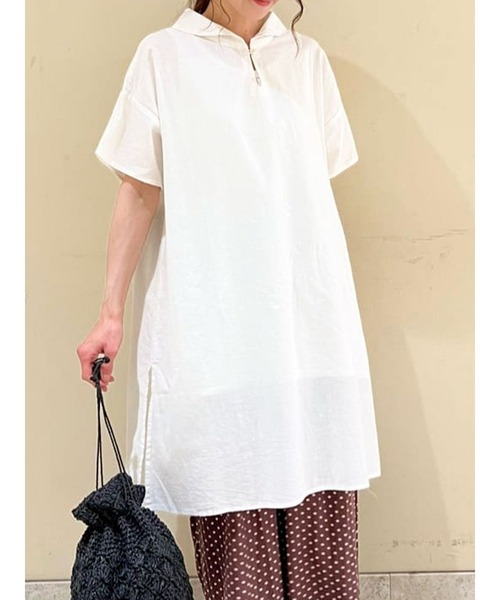 Samansa Mos2（サマンサ モスモス）の「【クールコットン】柄アソートスキッパーチュニック（シャツ/ブラウス・レディース・ブラック/ネイビー/レッド/オフホワイト/サックスブルー/ブルー/グリーン・ﾌﾘ-）」の2枚目の写真