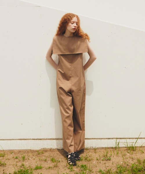 Libra Cue（リブラ キュー）の「“ビックカラー2wayコンビネゾン”　　　　　　　　　　　　　　　　　　　　　　　　　　　　　　麻混素材で長い季節着られる、付け襟がセットになったコンビネゾン（サロペット/オーバーオール・レディース・ベージュ/ブラック・1/2）」の9枚目の写真