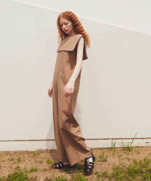 Libra Cue（リブラ キュー）の「“ビックカラー2wayコンビネゾン”　　　　　　　　　　　　　　　　　　　　　　　　　　　　　　麻混素材で長い季節着られる、付け襟がセットになったコンビネゾン（サロペット/オーバーオール・レディース・ベージュ/ブラック・1/2）」の10枚目の写真