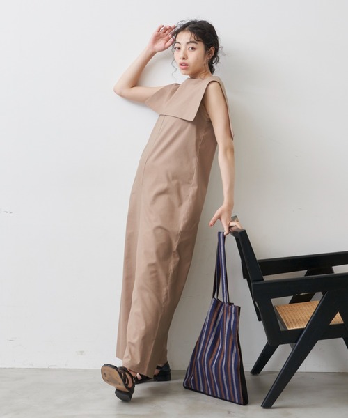 Libra Cue（リブラ キュー）の「“ビックカラー2wayコンビネゾン”　　　　　　　　　　　　　　　　　　　　　　　　　　　　　　麻混素材で長い季節着られる、付け襟がセットになったコンビネゾン（サロペット/オーバーオール・レディース・ベージュ/ブラック・1/2）」の13枚目の写真