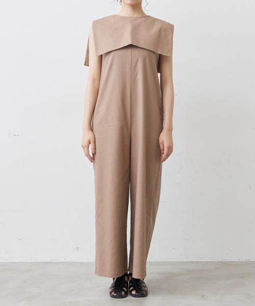 Libra Cue（リブラ キュー）の「“ビックカラー2wayコンビネゾン”　　　　　　　　　　　　　　　　　　　　　　　　　　　　　　麻混素材で長い季節着られる、付け襟がセットになったコンビネゾン（サロペット/オーバーオール・レディース・ベージュ/ブラック・1/2）」の14枚目の写真