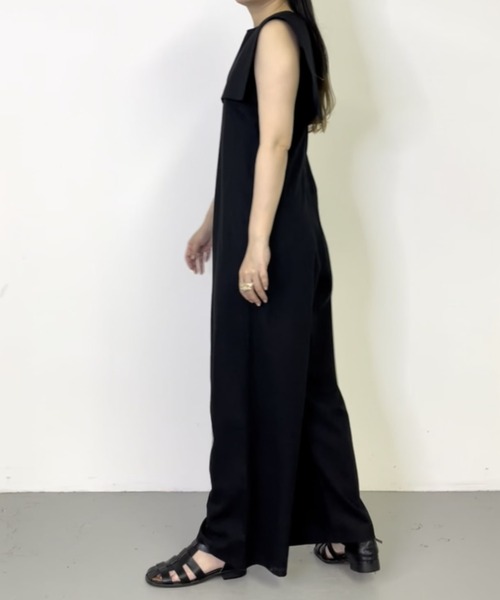 Libra Cue（リブラ キュー）の「“ビックカラー2wayコンビネゾン”　　　　　　　　　　　　　　　　　　　　　　　　　　　　　　麻混素材で長い季節着られる、付け襟がセットになったコンビネゾン（サロペット/オーバーオール・レディース・ベージュ/ブラック・1/2）」の7枚目の写真