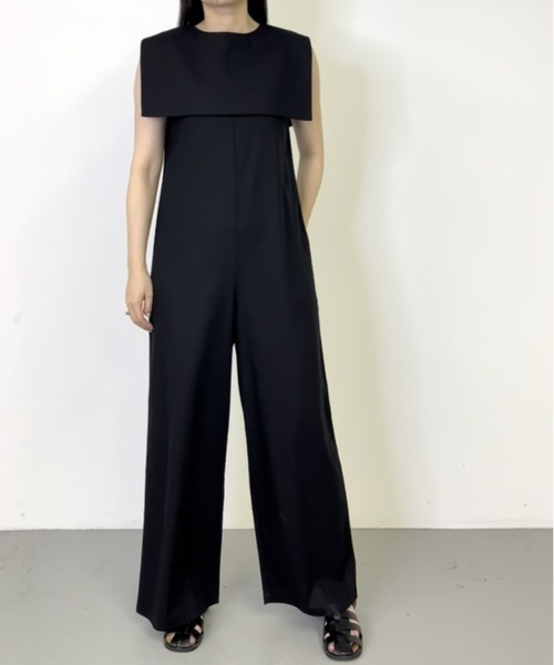 Libra Cue（リブラ キュー）の「“ビックカラー2wayコンビネゾン”　　　　　　　　　　　　　　　　　　　　　　　　　　　　　　麻混素材で長い季節着られる、付け襟がセットになったコンビネゾン（サロペット/オーバーオール・レディース・ベージュ/ブラック・1/2）」の6枚目の写真