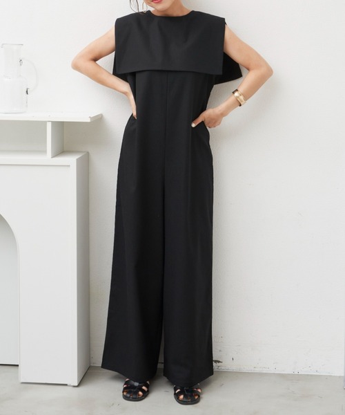 Libra Cue（リブラ キュー）の「“ビックカラー2wayコンビネゾン”　　　　　　　　　　　　　　　　　　　　　　　　　　　　　　麻混素材で長い季節着られる、付け襟がセットになったコンビネゾン（サロペット/オーバーオール・レディース・ベージュ/ブラック・1/2）」の5枚目の写真