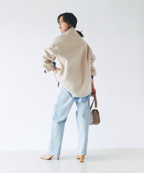 RIVE DROITE（リヴドロワ）の「シャギーミドルガウンコート（ノーカラーコート・レディース・ベージュ/イエロー/グリーン・FREE）」の12枚目の写真