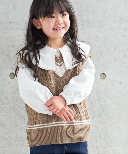 MAKE YOUR DAY（メイクユアデイ）の「ビッグカラー長袖ブラウス■80～140cm（シャツ/ブラウス・キッズ・オフホワイト/ブルー/ブラック・90/100/110/120/80/130/140）」の2枚目の写真