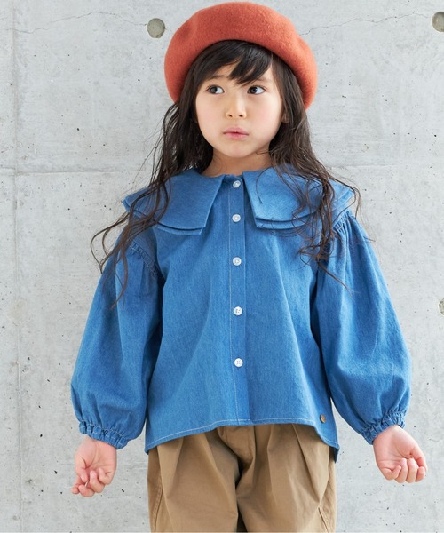 MAKE YOUR DAY（メイクユアデイ）の「ビッグカラー長袖ブラウス■80～140cm（シャツ/ブラウス・キッズ・オフホワイト/ブルー/ブラック・90/100/110/120/80/130/140）」の3枚目の写真