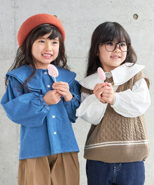 MAKE YOUR DAY（メイクユアデイ）の「ビッグカラー長袖ブラウス■80～140cm（シャツ/ブラウス・キッズ・オフホワイト/ブルー/ブラック・90/100/110/120/80/130/140）」の14枚目の写真