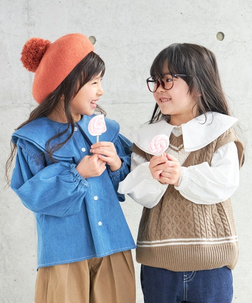 MAKE YOUR DAY（メイクユアデイ）の「ビッグカラー長袖ブラウス■80～140cm（シャツ/ブラウス・キッズ・オフホワイト/ブルー/ブラック・90/100/110/120/80/130/140）」の15枚目の写真