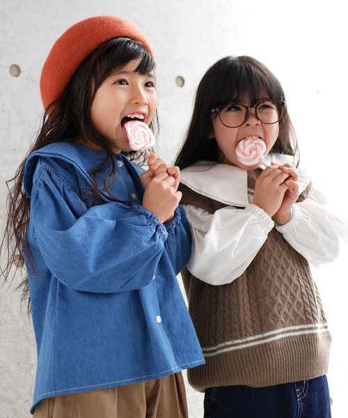 MAKE YOUR DAY（メイクユアデイ）の「ビッグカラー長袖ブラウス■80～140cm（シャツ/ブラウス・キッズ・オフホワイト/ブルー/ブラック・90/100/110/120/80/130/140）」の18枚目の写真