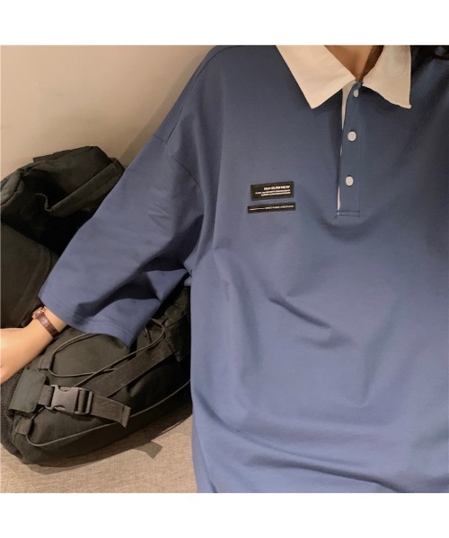 DEVICE（デバイス）の「韓国風 襟付ポロシャツ ビッグシルエット ポロネックロンT(八分袖) ラガーシャツ（ポロシャツ・レディース・ブルー/グリーン・FREE）」の11枚目の写真