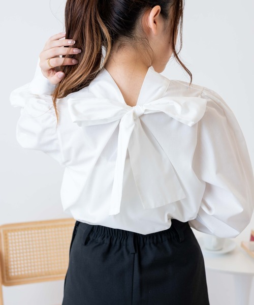 WEGO（ウィゴー）の「WEGO/2WAYリボンタイブラウス（シャツ/ブラウス・レディース・ホワイト/ブラック・FREE）」の9枚目の写真