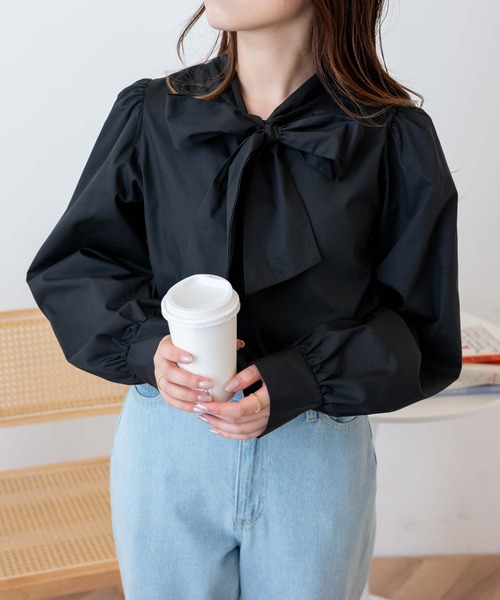 WEGO（ウィゴー）の「WEGO/2WAYリボンタイブラウス（シャツ/ブラウス・レディース・ホワイト/ブラック・FREE）」の12枚目の写真