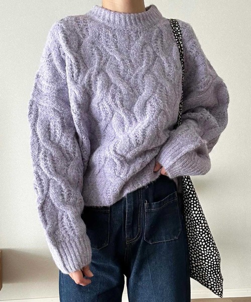 GeeRA(ジーラ)の「ケーブル編ボリュームニット(ニット/セーター・レディース・ベージュ/パープル/イエロー/チャコール・MEDIUM/LARGE/X-LARGE)」の16枚目の写真