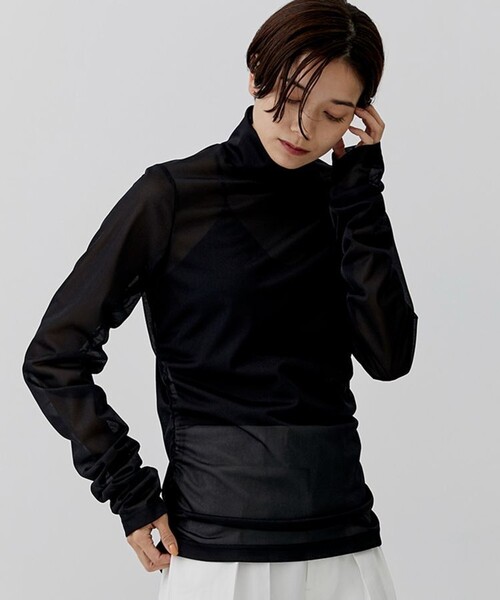 city（シティ）の「【CITY】トリコットシアーシャーリングTOPS（Tシャツ/カットソー・レディース・ブラック/カーキ/オレンジ/アイボリー・FREE）」の3枚目の写真