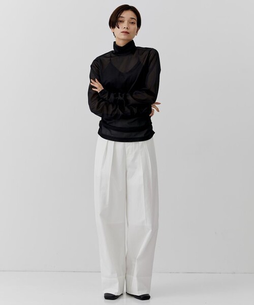 city（シティ）の「【CITY】トリコットシアーシャーリングTOPS（Tシャツ/カットソー・レディース・ブラック/カーキ/オレンジ/アイボリー・FREE）」の7枚目の写真