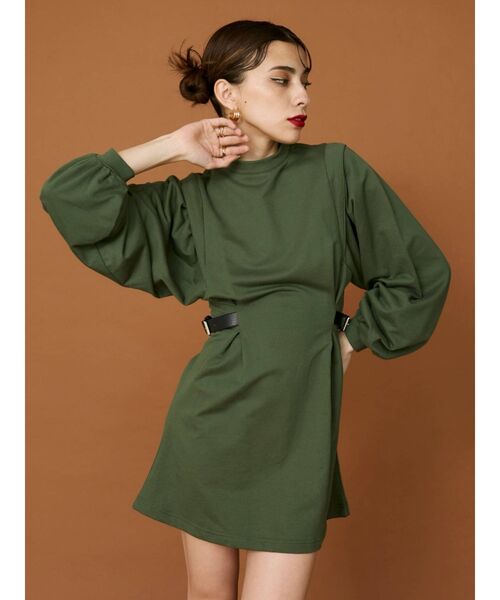 EVRIS（エヴリス）の「サイドベルトタックミニワンピース（ワンピース・レディース・ブラック/グリーン・FREE）」の5枚目の写真