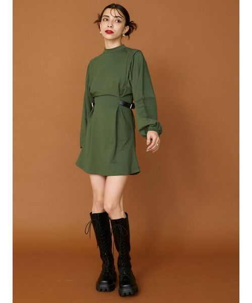 EVRIS（エヴリス）の「サイドベルトタックミニワンピース（ワンピース・レディース・ブラック/グリーン・FREE）」の6枚目の写真