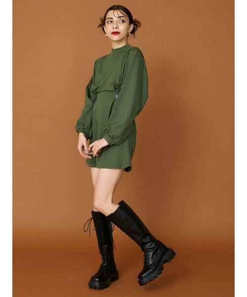 EVRIS（エヴリス）の「サイドベルトタックミニワンピース（ワンピース・レディース・ブラック/グリーン・FREE）」の7枚目の写真