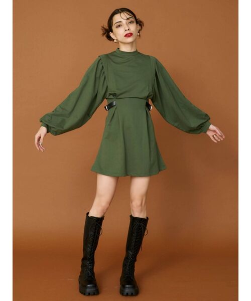 EVRIS（エヴリス）の「サイドベルトタックミニワンピース（ワンピース・レディース・ブラック/グリーン・FREE）」の8枚目の写真