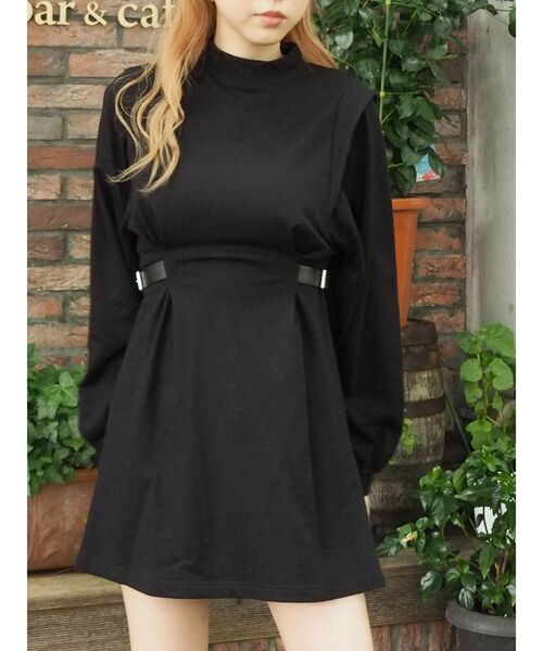 EVRIS（エヴリス）の「サイドベルトタックミニワンピース（ワンピース・レディース・ブラック/グリーン・FREE）」の9枚目の写真