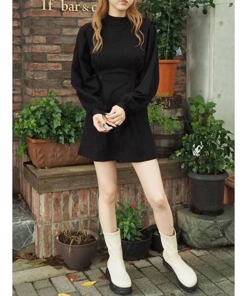 EVRIS（エヴリス）の「サイドベルトタックミニワンピース（ワンピース・レディース・ブラック/グリーン・FREE）」の12枚目の写真