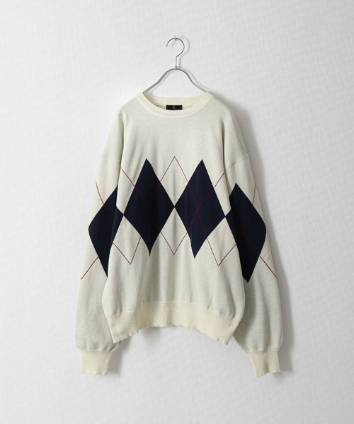 ZIP FIVE（ジップファイブ）の「【ZIP FIVE】ジャガード　アーガイル柄 プルオーバー ニット（ニット/セーター・レディース・ネイビー/ブラック/アイボリー/グリーン・X-LARGE/LARGE/MEDIUM）」の2枚目の写真