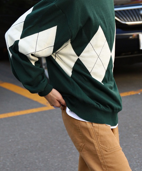 ZIP FIVE（ジップファイブ）の「【ZIP FIVE】ジャガード　アーガイル柄 プルオーバー ニット（ニット/セーター・レディース・ネイビー/ブラック/アイボリー/グリーン・X-LARGE/LARGE/MEDIUM）」の12枚目の写真