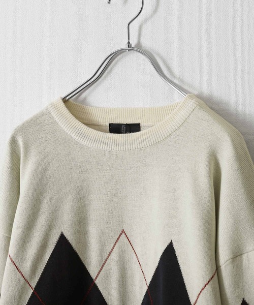 ZIP FIVE（ジップファイブ）の「【ZIP FIVE】ジャガード　アーガイル柄 プルオーバー ニット（ニット/セーター・レディース・ネイビー/ブラック/アイボリー/グリーン・X-LARGE/LARGE/MEDIUM）」の5枚目の写真